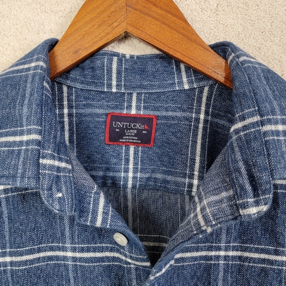 UNTUCKit Men's Blue Plaid Brignole Slim Fit Button Down Flannel Shirt Sz L - Picture 5 of 9